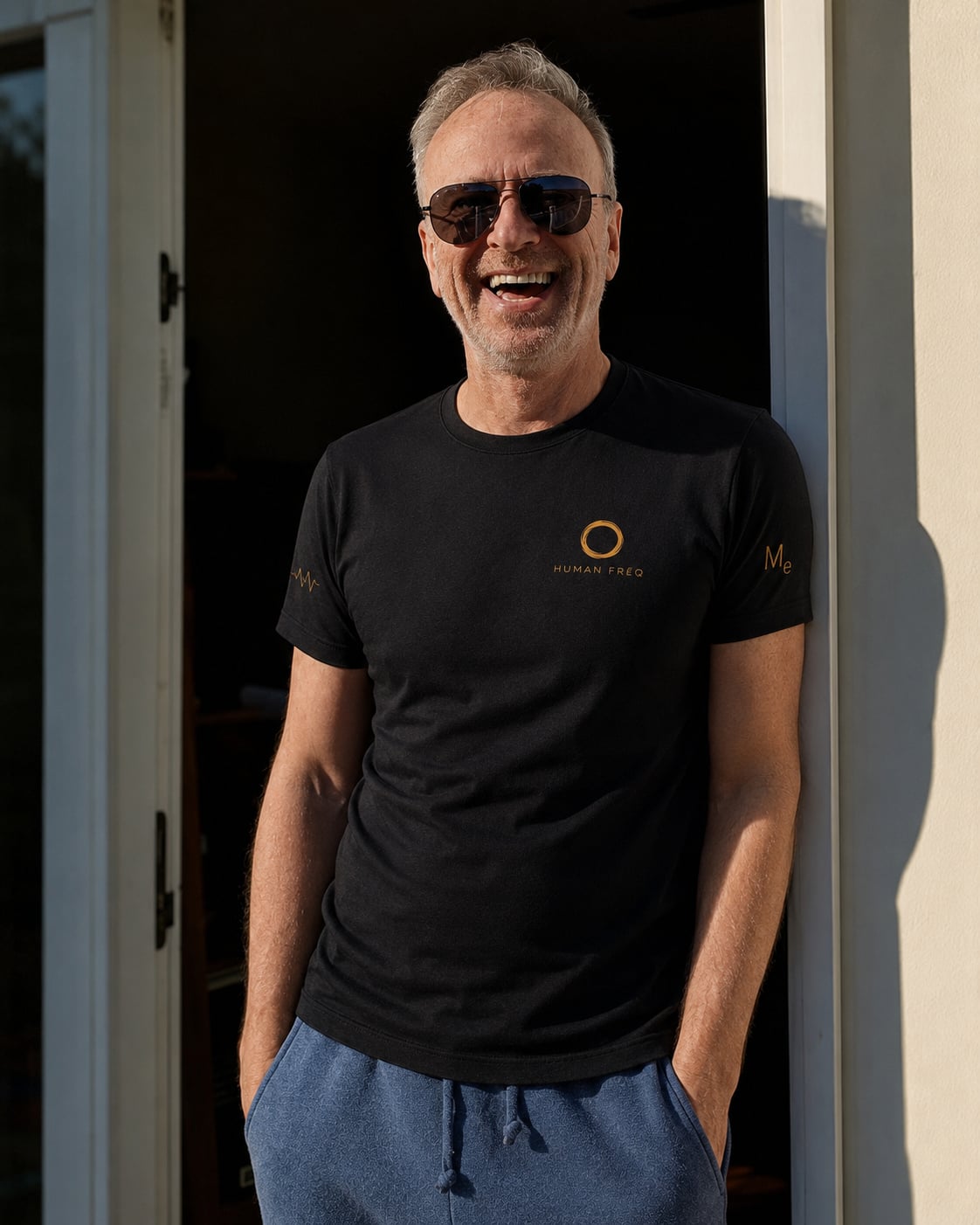 Eric Medler wearing the Founders Tee, HUMAN FRĒQ