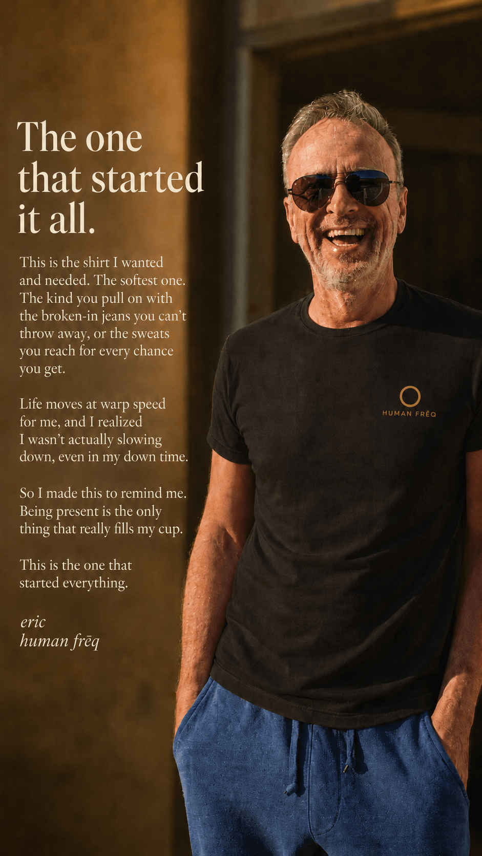 Eric Medler wearing the Founders Tee, HUMAN FRĒQ